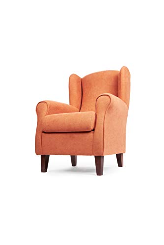Gasten a gusto Sillón Clasico orejero Silla con Brazos y apoya-Cabeza. Madera Cereza (Medidas: 100 * 74 * 77 cm) Tela Antimanchas: para Personas Mayores o geriátrico. (Naranja)
