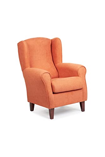Gasten a gusto Sillón Clasico orejero Silla con Brazos y apoya-Cabeza. Madera Cereza (Medidas: 100 * 74 * 77 cm) Tela Antimanchas: para Personas Mayores o geriátrico. (Naranja)
