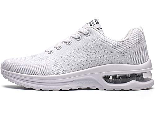 GAXmi Zapatillas Deportivas Mujer Zapatos de Malla Transpirables y Ligeros con Cordones y Cojín de Aire para Running Fitness Blanco 39 EU (Etiqueta 41)