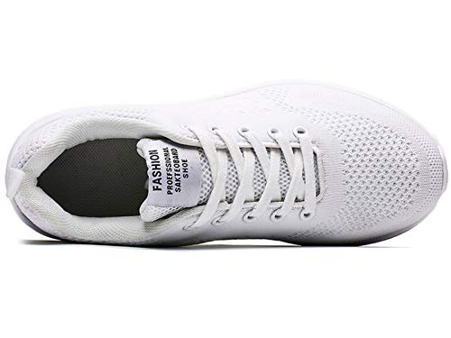 GAXmi Zapatillas Deportivas Mujer Zapatos de Malla Transpirables y Ligeros con Cordones y Cojín de Aire para Running Fitness Blanco 39 EU (Etiqueta 41)