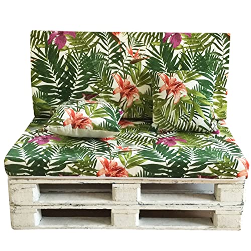 Gbla Colchon y Respaldo de Espuma para Sofá de Palet Enfundado en Tejido - Ideal para Jardín, Terraza, Patio,Salón y Balcón (Pajaro)