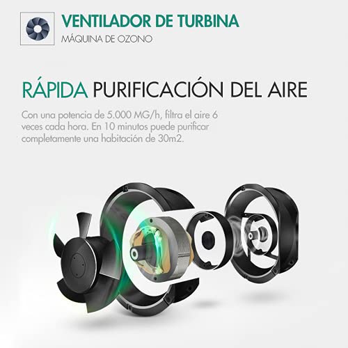 Generador de Ozono 5000 mg/h con Placa de Cerámica y Temporizador. Purificación del Aire y Eliminación de Malos Olores. (ACERO INOXIDABLE)