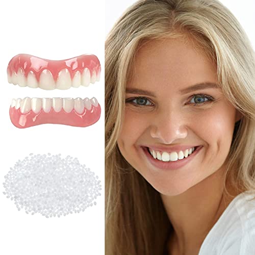 GHJGDAOM Dentadura Postiza de Carilla Instantánea Cómodo Tono Natural Hombres y Mujeres Diente de Prótesis Cosméticos ​Temporal de Blanquear Dientes de ​Silicona Superior Inferior,001,3 Pairs