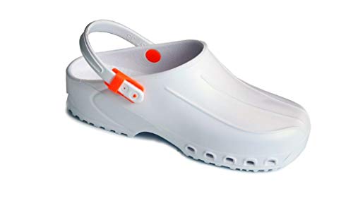 GIMA ref. 26196 Zuecos sanitarios ultra ligeros con cordón, 40, color blanco, anatómicos, antideslizantes, anti-estáticos, aireados, lavables, útiles para uso en hogar sanitario y hospitalario