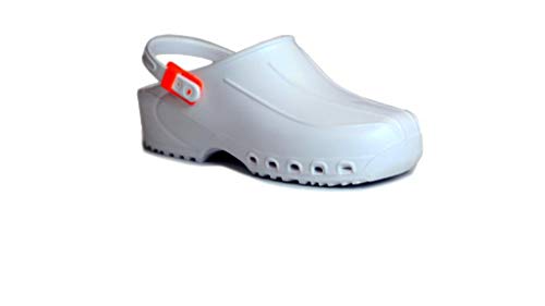 GIMA ref. 26196 Zuecos sanitarios ultra ligeros con cordón, 40, color blanco, anatómicos, antideslizantes, anti-estáticos, aireados, lavables, útiles para uso en hogar sanitario y hospitalario