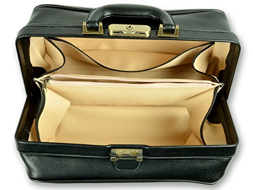 GIMA ref 27122 Bolso de doctor"Florida" de piel, 38x20x20, negro, maletín médico unisex con fondo rígido, bolsillo interior central con cremallera, bolsillo interior lateral y latón bronceado