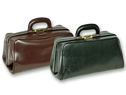GIMA ref 27122 Bolso de doctor"Florida" de piel, 38x20x20, negro, maletín médico unisex con fondo rígido, bolsillo interior central con cremallera, bolsillo interior lateral y latón bronceado