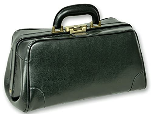 GIMA ref 27122 Bolso de doctor"Florida" de piel, 38x20x20, negro, maletín médico unisex con fondo rígido, bolsillo interior central con cremallera, bolsillo interior lateral y latón bronceado