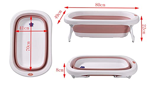 Glenmore Bebe Banera Plegable Ducha: Baño Bañera Portatil con Soporte Patas Antideslizante Pie Plato Plastico Baby Tapon Desague Barreno Ninos Portatiles Cubeta Bathtub Rigida Tina Nina Plástico Rosa