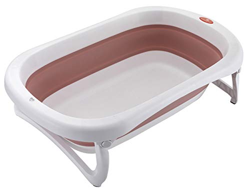 Glenmore Bebe Banera Plegable Ducha: Baño Bañera Portatil con Soporte Patas Antideslizante Pie Plato Plastico Baby Tapon Desague Barreno Ninos Portatiles Cubeta Bathtub Rigida Tina Nina Plástico Rosa