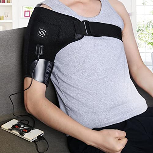 GLYIG Almohadilla térmica para hombros, terapia de calor eléctrica USB, abrazadera para el hombro para el manguito rotador, esguinces de dislocación del hombro, bursitis, dolor muscular para hombres y