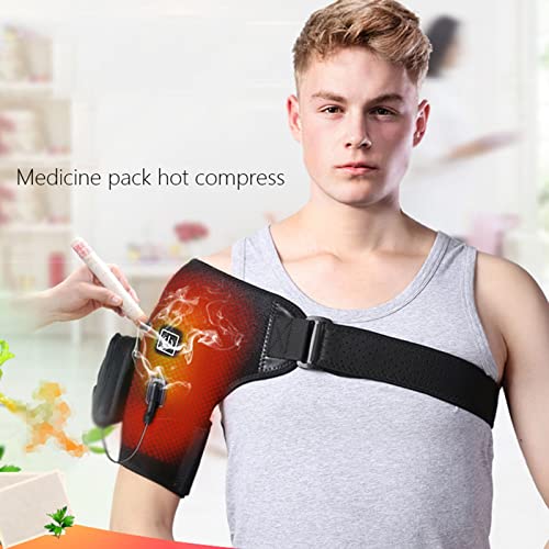 GLYIG Almohadilla térmica para hombros, terapia de calor eléctrica USB, abrazadera para el hombro para el manguito rotador, esguinces de dislocación del hombro, bursitis, dolor muscular para hombres y