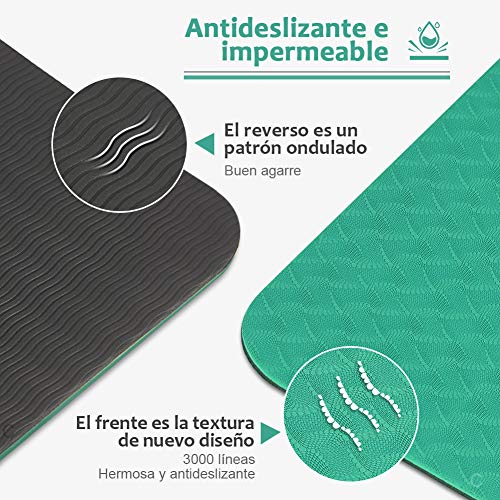 Glymnis Esterilla Yoga Antideslizante Colchoneta Yoga Mat Esterilla Deporte de Material Ecológico TPE Esterilla Pilates con Correa 183mm x 61mm x 6mm Turquesa