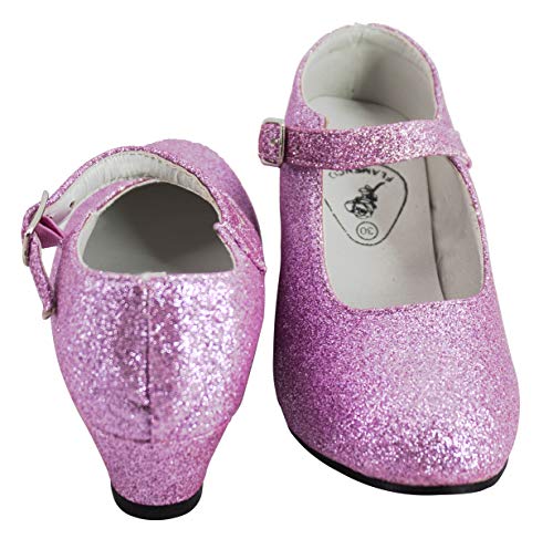 Gojoy shop- Zapato con Tacón de Danza Baile Flamenco o Sevillanas para Niña y Mujer,Contiene : Zapato con Tacón y Mochila de Cuerdas. 5 Colores Disponibles (P- Rosa Clara, 25)