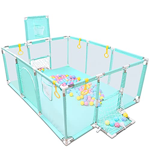 GOLDGE Parque de juegos para bebés con 50 Bolas Colores, Parque Infantil para Bebés Parque Infantil Plegable y Portátil, con Malla Transpirable Súper Suave(120*160*66cm)