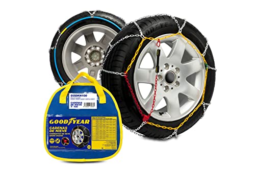 Goodyear GODKN100 1 Juego de 2 Cadenas Nieve METALICAS para Coche 9MM, Talla 100, con Tensor automático