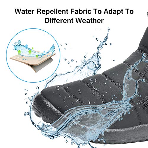 gracosy Botas de Mujer 2021 Otoño Invierno Goma Encaje Forro de Piel Punta Redonda Botas de Nieve Zapatos de Trabajo Formal Calzado Antideslizante Ligero Botines Que Caminan Café 43