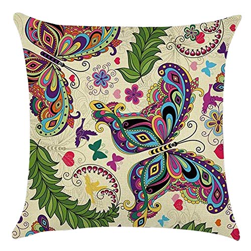 Gspirit 4 Pack Vistoso Mariposa Algodón Lino Throw Pillow Case Funda de Almohada para Cojín 45x45 cm