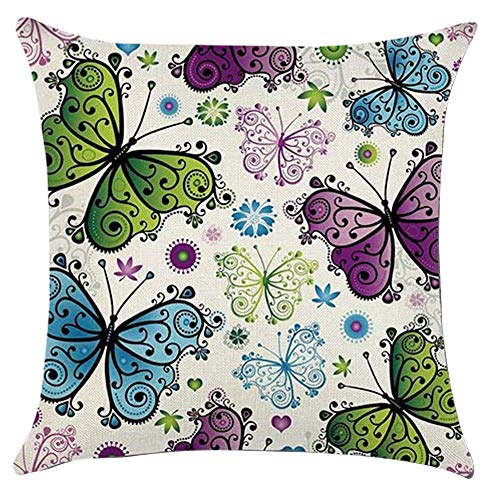 Gspirit 4 Pack Vistoso Mariposa Algodón Lino Throw Pillow Case Funda de Almohada para Cojín 45x45 cm