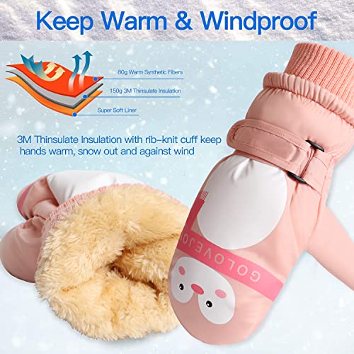 Guantes de Esquí para Niños, Guantes y Mitones para niña, 2-7 años Niños y ​Niñas Guantes de Acampada y Marcha para niño, Guantes de Invierno para Esquiar Deportes