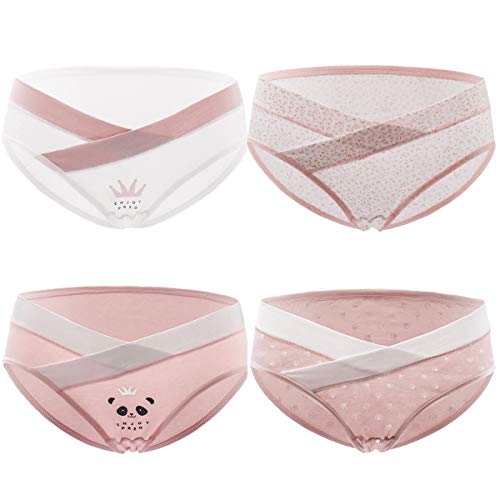 GVIANCXI 4 Pack Bragas Embarazadas Algodon - Bragas de Algodón para Premamá Bragas Embarazadas de Algodón de Cintura Baja Transpirable para Mujeres