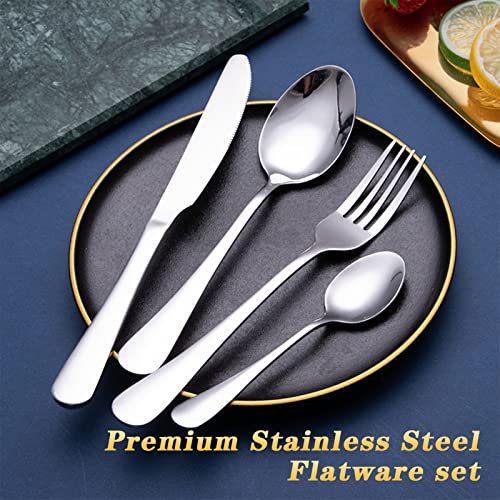 Gzvxuny Juego de Cubiertos Acero Inoxidable 24 piezas, Set cubiertos de mesa para 6 Personas, Pulido Espejo, Cubertería con Cuchillo, Tenedor, Cuchara, Cucharilla, Tenedor Postre (Plata)