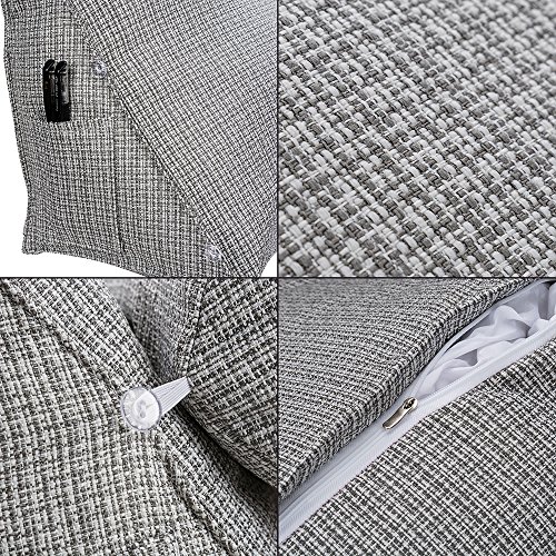 HALOVIE Almohada Lectura Ajustable de Cuña y Triángulo Cabecera Tapizado Almohada Lumbar Cervical Almohada Triangular para Sofá Cama Oficina y Silla Cojines Cama para Respaldo 47 * 45 * 23cm Gris