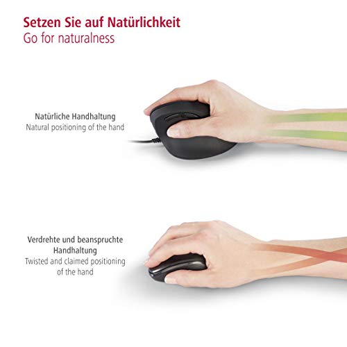 Hama Ratón ergonómico (ratón vertical para diestros, 3 niveles de velocidad hasta 1800 ppp, contra el codo de tenista, síndrome RSI del brazo del ratón, con cable) negro