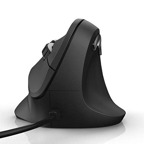 Hama Ratón ergonómico (ratón vertical para diestros, 3 niveles de velocidad hasta 1800 ppp, contra el codo de tenista, síndrome RSI del brazo del ratón, con cable) negro