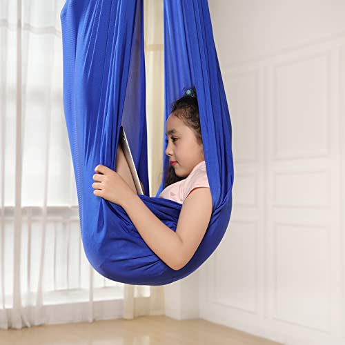 Hamaca Columpio Infantil, Columpio Interior Elástico Abrazar Hamaca Swing sensorial, Ideal para TDAH, Aspergers e integración sensorial y Terapia de Autismo (100 X 280CM, Azul Real)