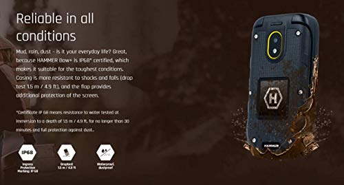 HAMMER Bow+ IP68 2.4" y 1.44" dos pantallas, teléfono de cubierta al aire libre con estación de carga, 3G, 1200mAh, teléfono celular plegable, resistente al agua, resistente al polvo, Dual SIM - Negro