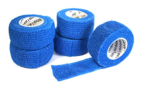 Happyplast El kit de primeros auxilios azul de 1 pulgada contiene yeso no adhesivo y vendaje cohesivo, paquete de 5