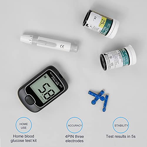 HARPIMER Medidor de Glucosa en Sangre, Glucosa en Sangre Kit, Diabetes Kit de Prueba de Azúcar en Sangre Sin Codificación con 25 Tiras de Prueba y Lancetas Exactive EQ-MG/DL