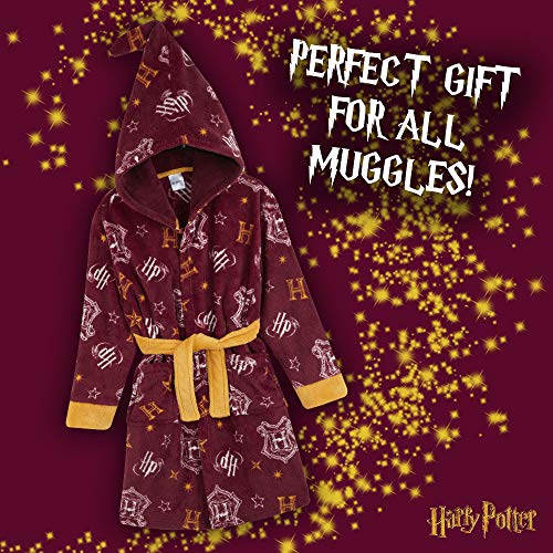 HARRY POTTER Bata Forro Polar Niño, Albornoz Niño Diseño Gryffindor con Capucha y Cinturón, Batas de Casa Para Niños, Regalos para Niños Niñas 7-14 Años (Burdeos, 13-14 Años)