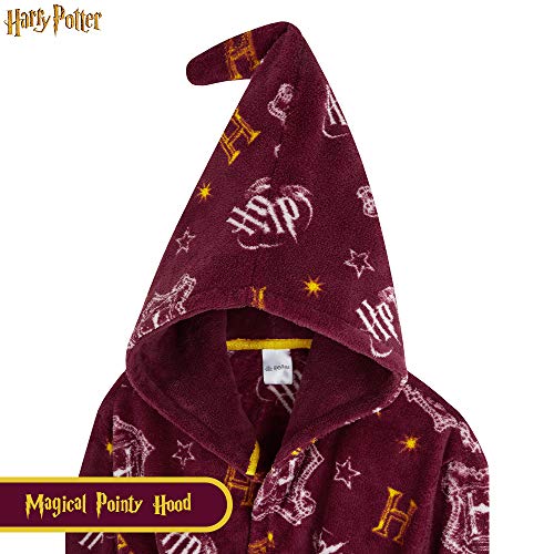 HARRY POTTER Bata Forro Polar Niño, Albornoz Niño Diseño Gryffindor con Capucha y Cinturón, Batas de Casa Para Niños, Regalos para Niños Niñas 7-14 Años (Burdeos, 13-14 Años)