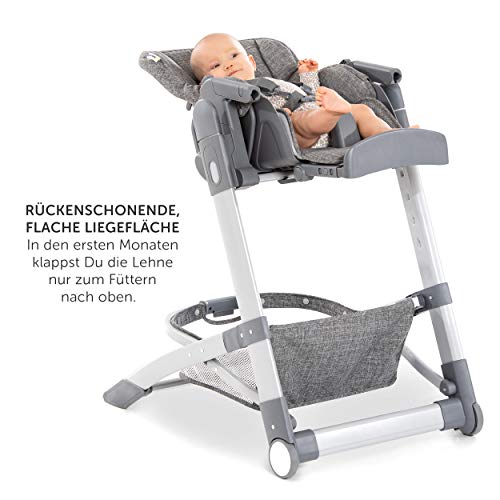 Hauck Trona evolutiva Grow-Up - Trona bebe plegable con bandeja y ruedas - Trona bebe reclinable con altura ajustable -Tronas de bebe - Gris Jaspeado