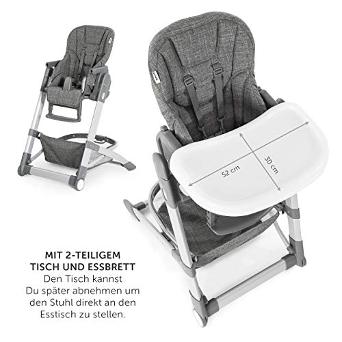 Hauck Trona evolutiva Grow-Up - Trona bebe plegable con bandeja y ruedas - Trona bebe reclinable con altura ajustable -Tronas de bebe - Gris Jaspeado