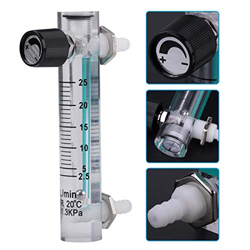 Heayzoki Medidor de Flujo de Gas, caudalímetro LZQ-5 Flowmete 2.5-25 LPM con válvula de Control para oxígeno/Aire/Gas, Caudalimetro Gas