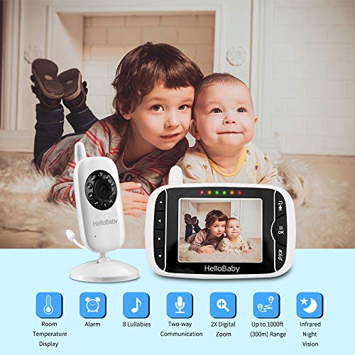 HelloBaby HB32 Vigilabebés Monitor Inalámbrico de Vídeo con Cámara Digital, Vigilancia de la Temperatura de Visión Nocturnay 2 Way Talkback System