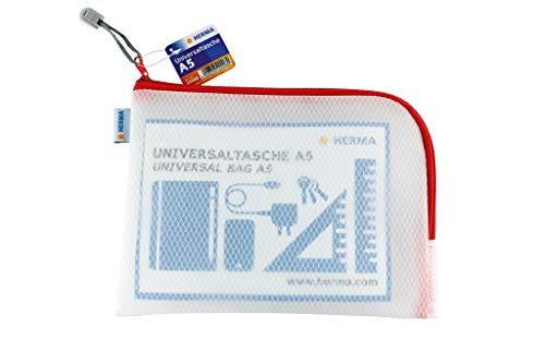 HERMA 20008 Bolso de tocador con cremallera A5, transparente (26 x 20 cm) estuche pequeño de viaje con cremallera para cosméticos, líquidos, maquillaje, cepillo de dientes, neceser en rojo