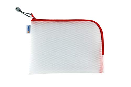 HERMA 20008 Bolso de tocador con cremallera A5, transparente (26 x 20 cm) estuche pequeño de viaje con cremallera para cosméticos, líquidos, maquillaje, cepillo de dientes, neceser en rojo