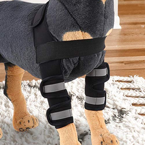 Hffheer Vendaje de Rodilla para Perros Vendaje de protección de la articulación del Tobillo Vendaje de Tobillo de Pierna de Perro Mascota con Correas Reflectantes para Lesiones después de