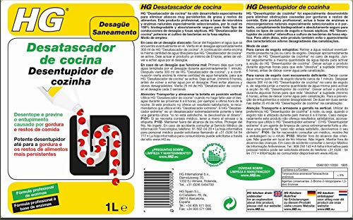 HG Desatascador de Desagües de Cocina, Fórmula Eficaz y Natural Para Eliminar Obstrucciones del Fregadero, Compatible con Pozos Sépticos, Desbloquea Tuberías Rápida y Fácilmente (1 Litro) - 481100106