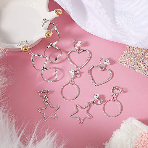 Hifot Pendientes Clip Mujer niña sin Agujero 10 Pares, Pendientes Mujer Plata Largos No Perforado Set Pendientes de Clip Baratos