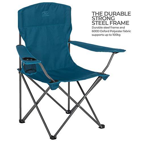 HIGHLANDER Silla Plegable Camp - Asiento Exterior Ligero y Duradero Acampar, Festivales, jardín, Viajes en Caravana, Pesca, Playa, barbacoas (Azul Marino)