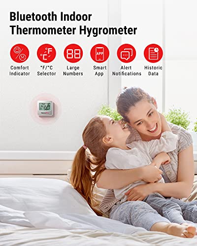 Higrómetro ThermoPro TP357 260FT Bluetooth, con monitor remoto de temperatura y humedad y APP inteligente, medidor de sensor de temperatura y humedad con registros máximos y mínimos, plateado