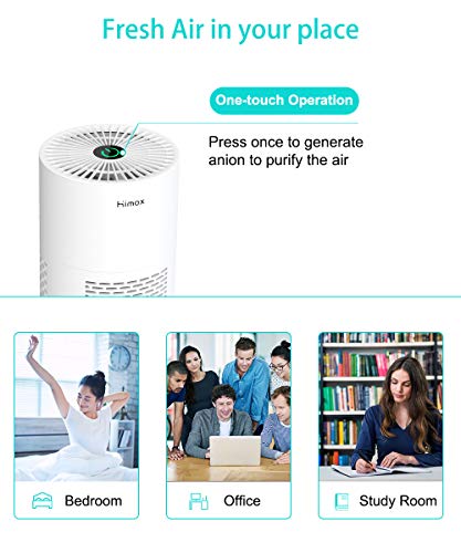 HIMOX Purificador de Aire Compacto con Filtro Hepa, Mini Purificador USB Anión para Oficina Hogar, Hepa Filtra 99.5% Polvos, Alérgenos, Polen y Olor