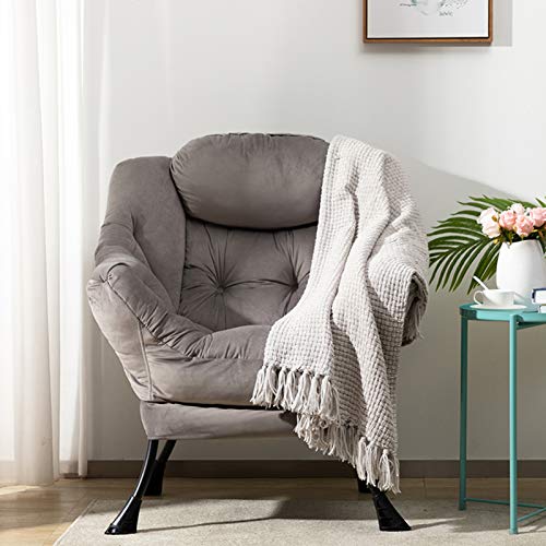 HollyHOME Sillon Relax Silla, Perezosa Sillón Relax con Reposabrazos y Tela de Terciopelo, Sillón Sofá con Estructura de Acero, Gris Oscuro
