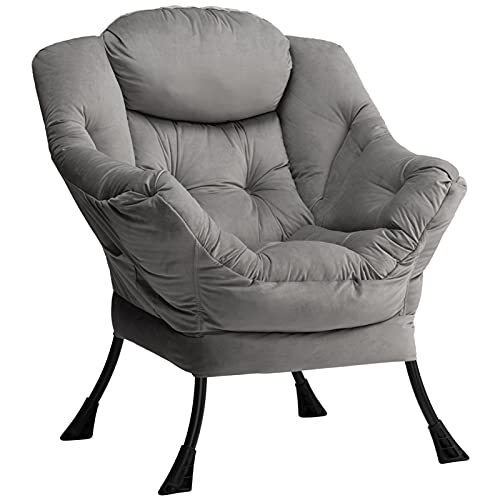 HollyHOME Sillon Relax Silla, Perezosa Sillón Relax con Reposabrazos y Tela de Terciopelo, Sillón Sofá con Estructura de Acero, Gris Oscuro