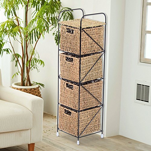 HOMCOM Estanteria Metal Estantes 20x20x78cm 4 Cajones Cesta Mimbre Almacenamiento Nuevo